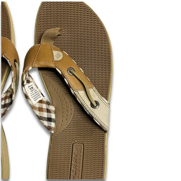 Sperry Womens Seafish Thong Sandals Size 9 Brown Plaid Leather Casual Flip-Flops - Picture 5 of 6